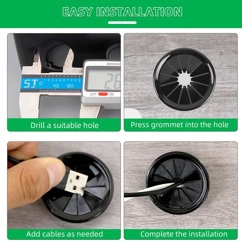 EASYEAH Store 4PCS Cable Grommets, 2-1/2"(63mm) Desk Hole Cover Petal Shaped Buckle Type Nylon Snap Bushing Grommet, Wire Hole Cover Insert for Cables and Cords Management and Protection of Cabinet, Black - Image 4